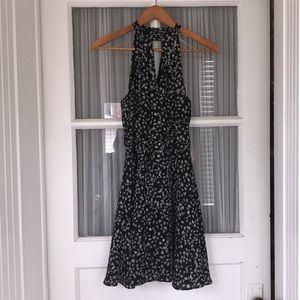 Black and white floral midi dress with keyhole